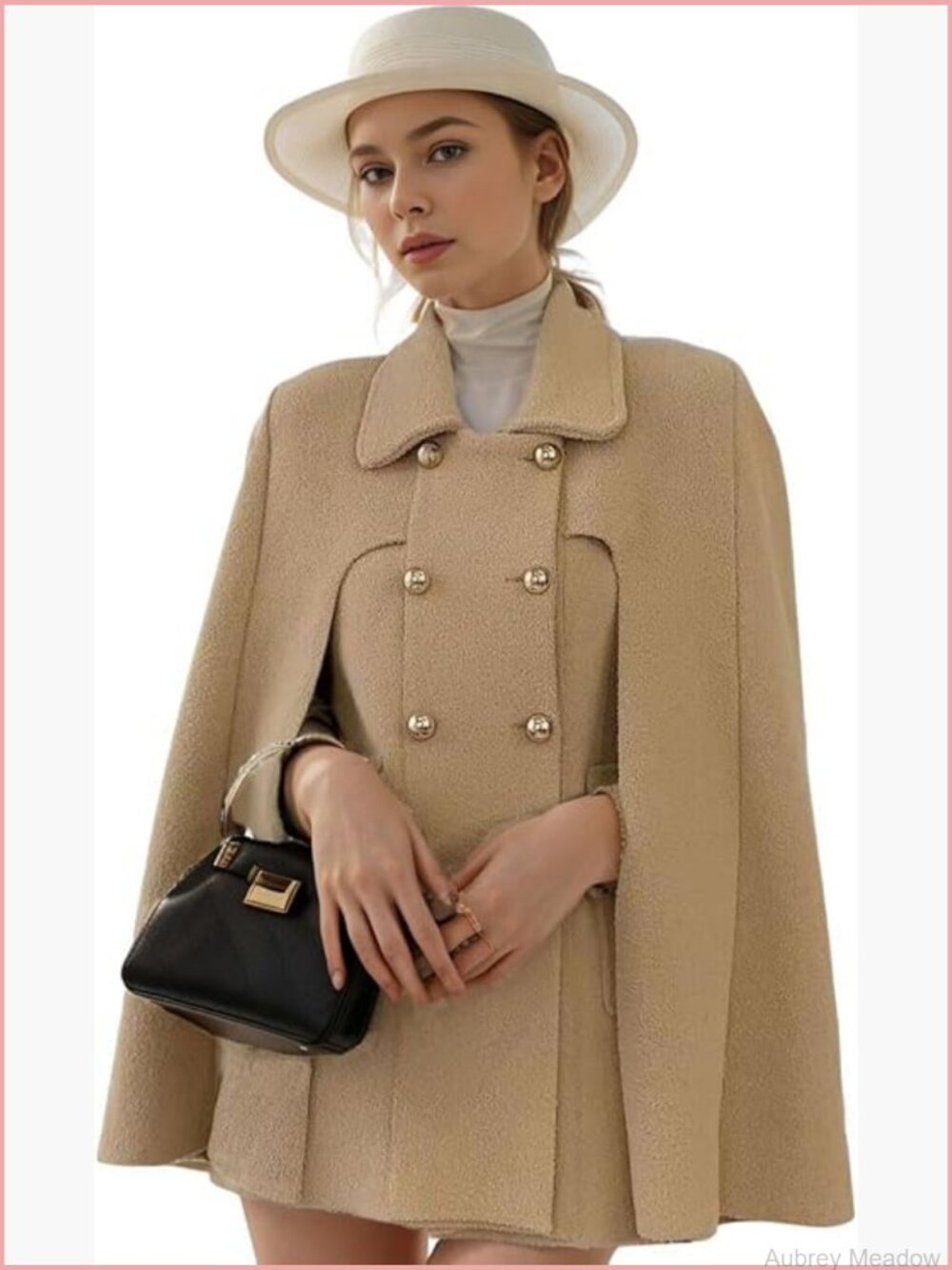 Elegant Poncho Double-Breast Flowy Wool Blend Cape Coat